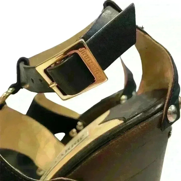 Jimmy Choo Ursula Wood leather suede platform sandal heels studded details - Picture 3 of 13